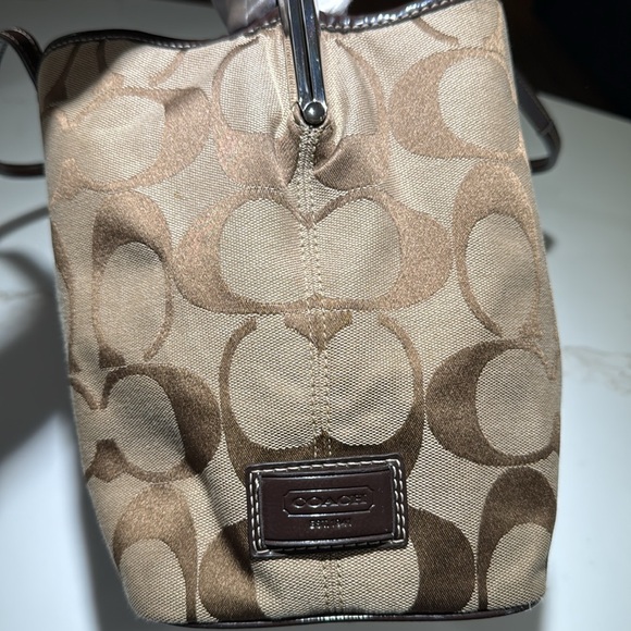 NWOT COACH F17424 Signature Bag, Vintage Tan/Brown Canvas Metallic Trim - Picture 12 of 16